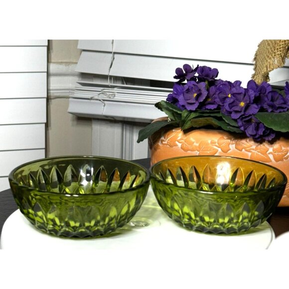 Vintage Indiana Glass Mt. Vernon Green Salad Bowls x 2 - Picture 7 of 12